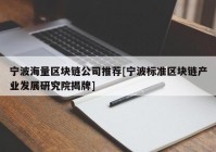 宁波海量区块链公司推荐[宁波标准区块链产业发展研究院揭牌]